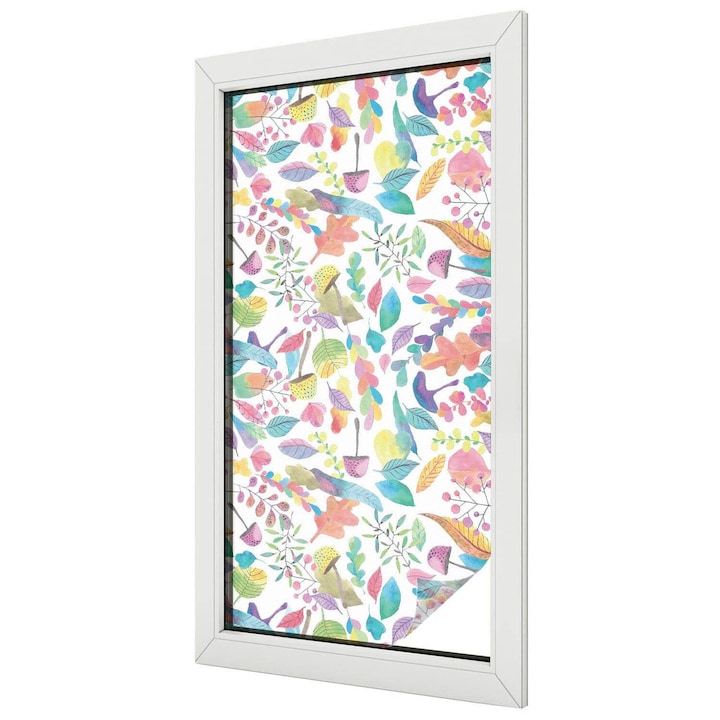 Autocolant Folie Autoadeziva Decorativa, Tulup, Pajiste colorata cu frunze de fluture, Geam Vitraliu, 50x100 cm, Ideal Pentru Decor Interior, 010450850010000011131
