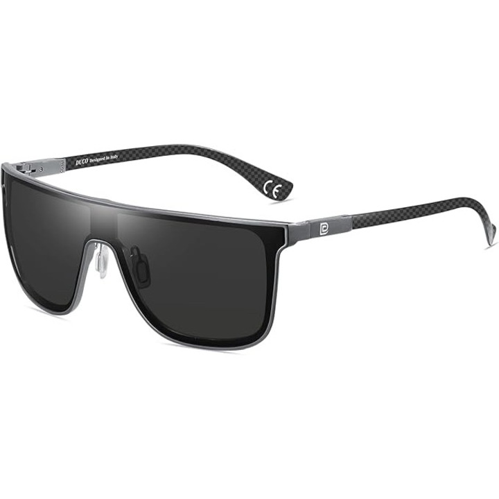 Ochelari de soare polarizati, DC8209 lentile gri polarizate UV400, rama metalica usoara gri aluminiu magneziu, design patrat sport pentru condus, pescuit si activitati outdoor