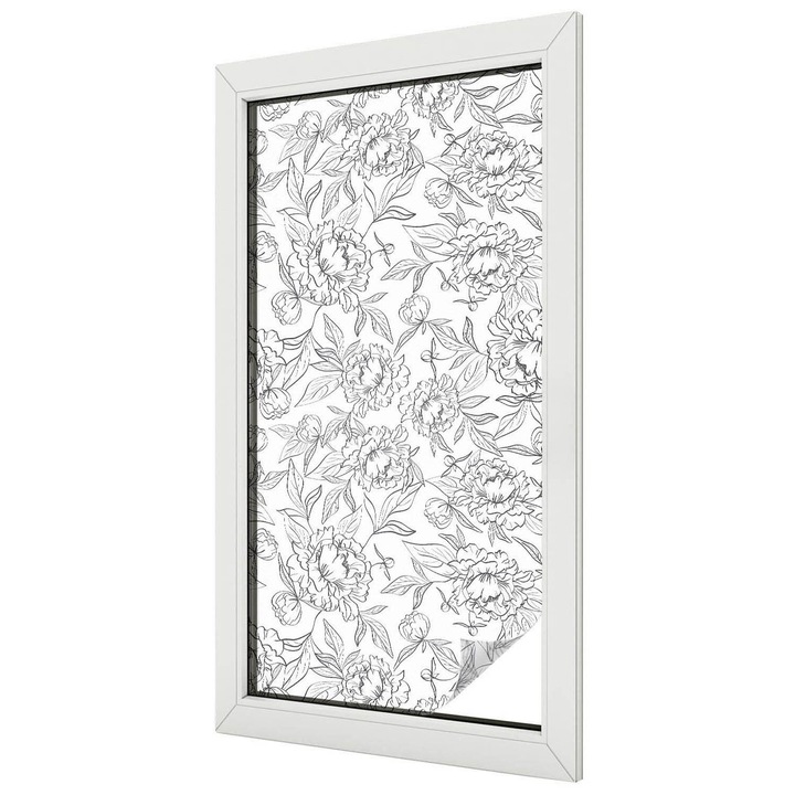 Ólomüveg hatású fólia, Tulup, Virágmotívum, Fehér, 50x100 cm, Dekorációs Ablakfólia, Megfelelő méret ablakokhoz vagy világos felületekhez, 010450850010000033446