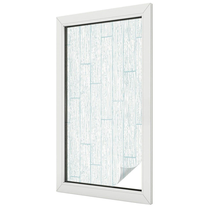 Folie geam vitraliu, Tulup, Model albastru de lemn proaspat si armonios, Intimitate pentru Geamuri si Ferestre, 50x100 cm, Ideal Pentru Decor Interior, 010450850010000033361