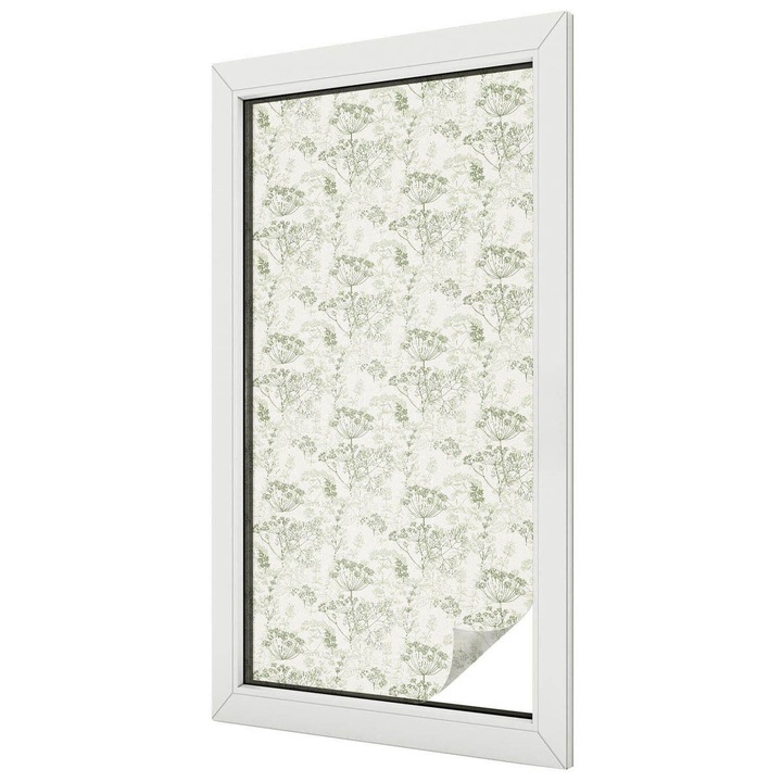 Ólomüveg ablakfólia, Tulup, Botanikai minta, Zöld, 50x100 cm, Dekorációs Ablakfólia, Megfelelő méret ablakokhoz vagy világos felületekhez, 010450850010000013001