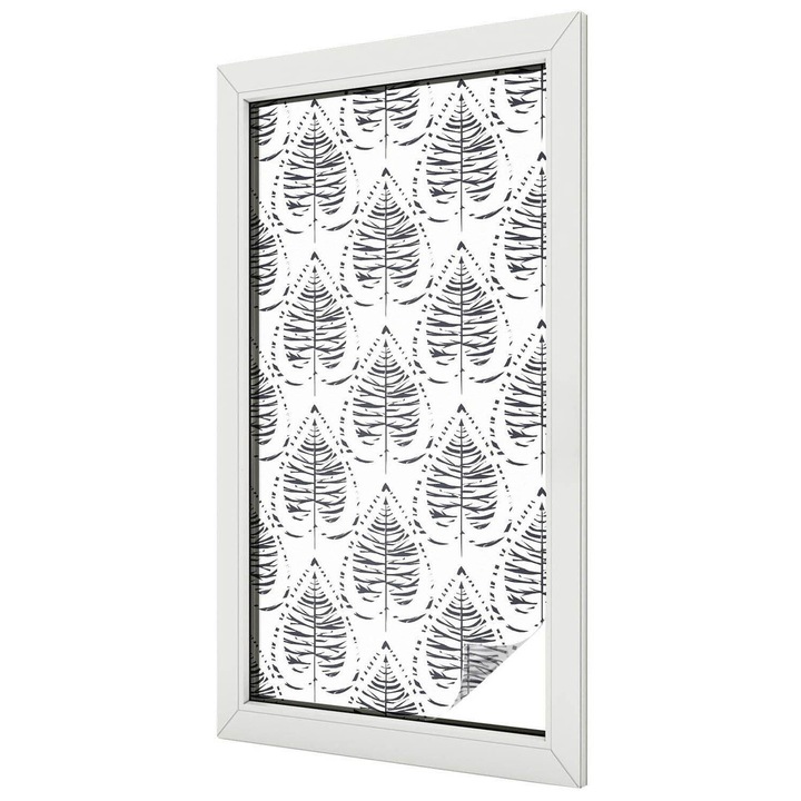 Folie geam vitraliu, Tulup, Frunze elegante, moderne, alb-negru, Protectie Solara si Intimitate, 50x100 cm, Ideal Pentru Decor Interior, 010450850010000033472