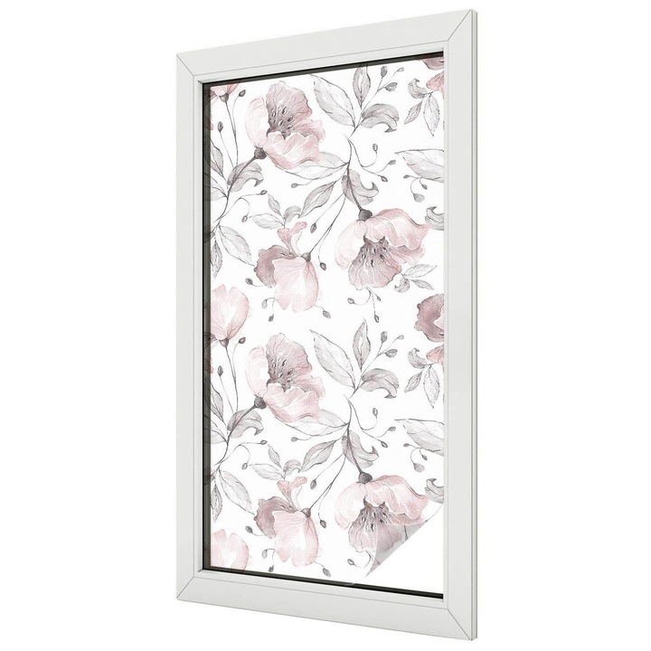 Folie geam vitraliu, Tulup, Flori romantice cu finisaj in acuarela, Protectie Solara si Intimitate, 50x100 cm, Ideal Pentru Decor Interior, 010450850010000030455