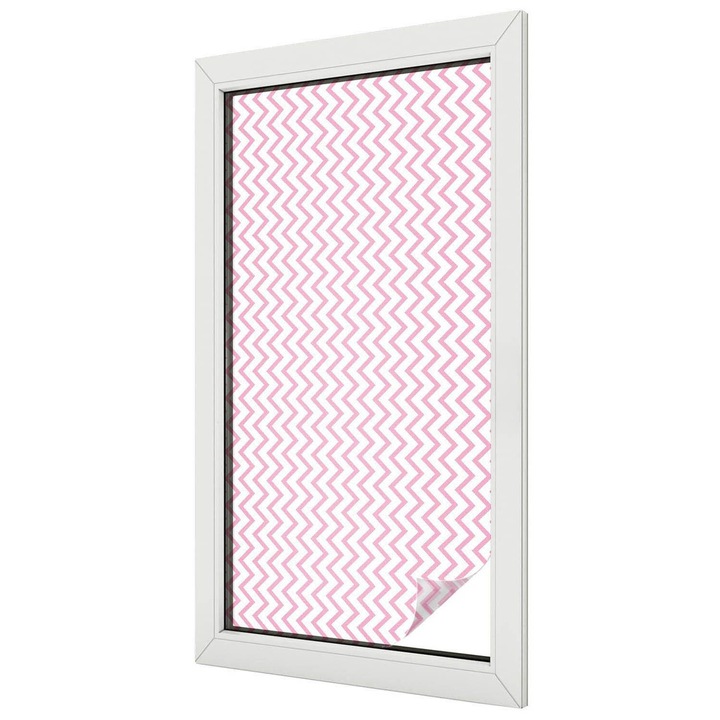 Ólomüveg ablakfólia, Tulup, Rózsaszín cikkcakk, Rózsaszín, 50x100 cm, Dekorációs Ablakfólia, Megfelelő méret ablakokhoz vagy világos felületekhez, 010450850010000012884