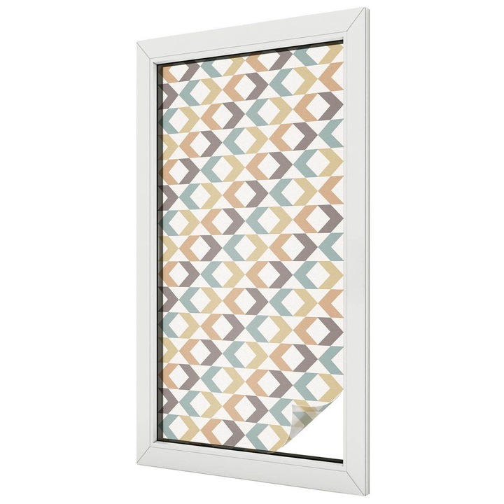 Folie geam vitraliu, Tulup, Romburi geometrice in culori pamantii, Intimitate pentru Geamuri si Ferestre, 50x100 cm, Ideal Pentru Decor Interior, 010450850010000011745