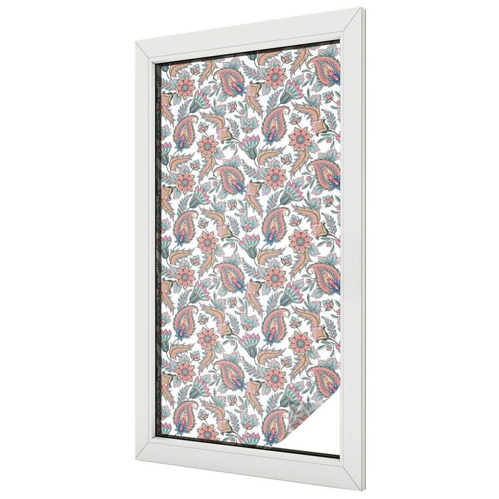 Öntapadós vitrázs fólia, Tulup, Virágos elegancia, Többszínű, 50x100 cm, Dekorációs Ablakfólia, Megfelelő méret ablakokhoz vagy világos felületekhez, 010450850010000012973