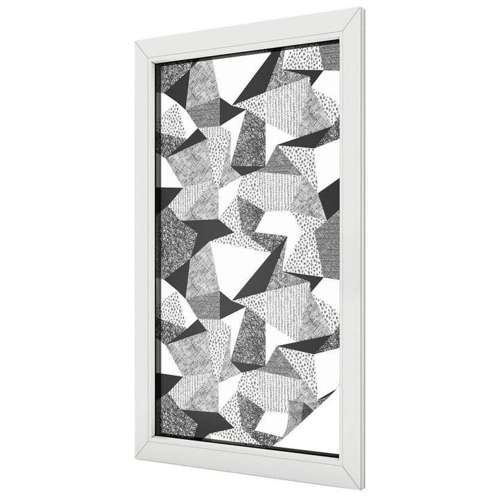 Folie Decorativa, Tulup, Triunghiuri geometrice linii puncte gri, Ideal Pentru Ferestre si Geamuri Interioare, 50x100 cm, Ideal Pentru Decor Interior, 010450850010000011777