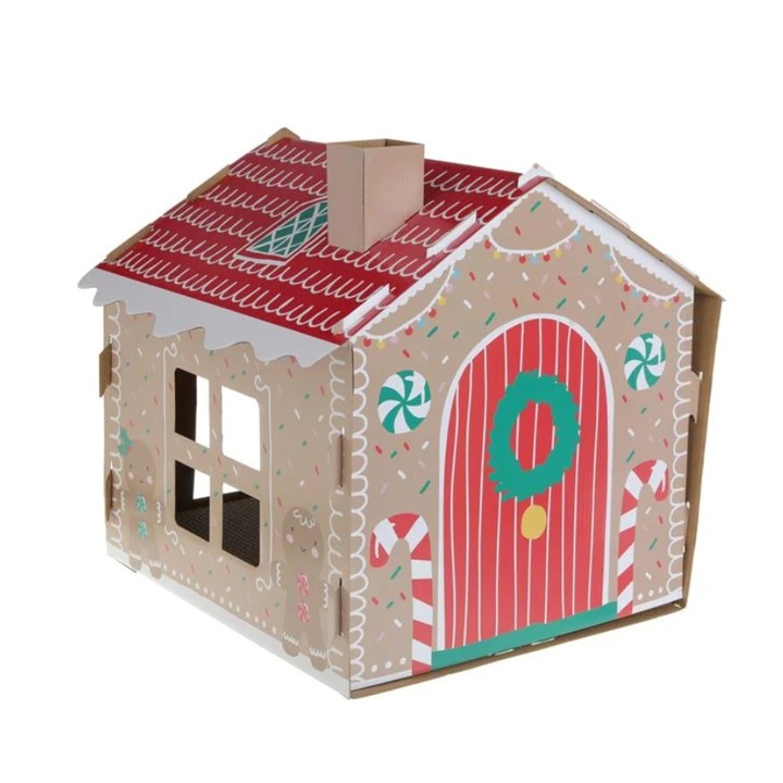 Jucarie Interactiva de Zgariat Casa Turta Dulce Gingerbread House pentru Pisici 49x47x40cm