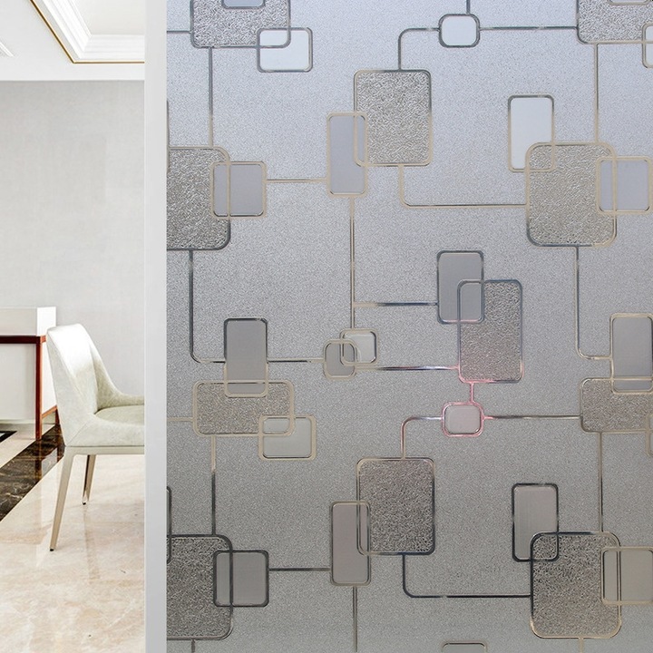 Folie Decorativa CCmax pentru Geam, Model Geometric, Protectie Solara si Intimitate, 600 x 2000 mm, Aplicare Usoara cu Apa