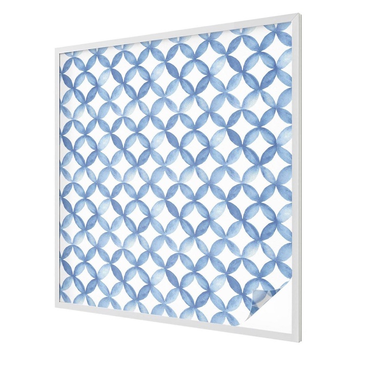 Ólomüveg ablakfólia, Tulup, Geometrikus virágok, Kék, 100x100 cm, Dekorációs Ablakfólia, Megfelelő méret ablakokhoz vagy világos felületekhez, 010450850020000013090
