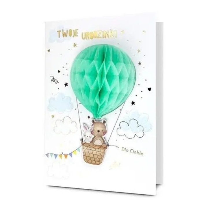 Felicitare Urodziny, Pan Dragon, multicolor, cu elemente 3D, set cu envelopa