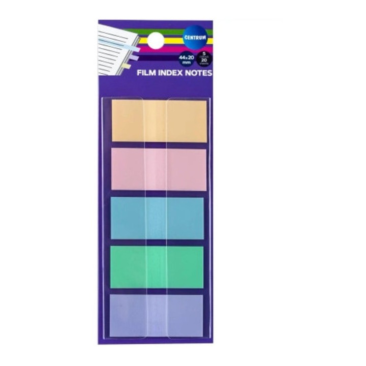 Set de 20 de marcaje indexare folio, PANTA PLAST, 5 culori pastel, 44x20mm
