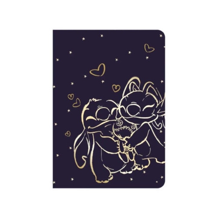 Caiet A5, Patio, Stitch Gold, 60 pagini, linie cu margine, efect lacuit