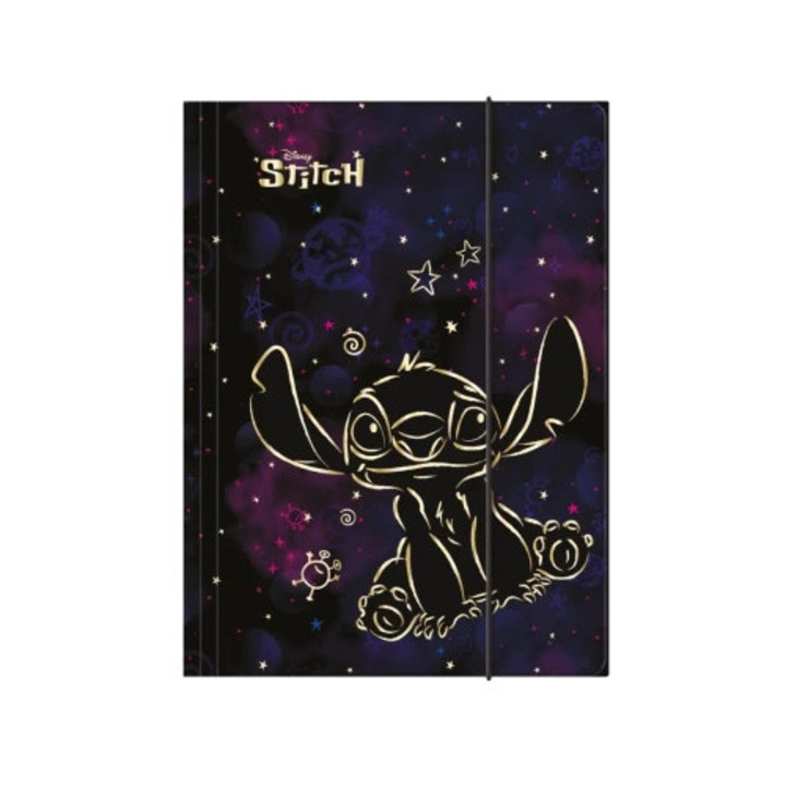 Mapa A4 cu elastic Patio, Stitch, design unic, auriu