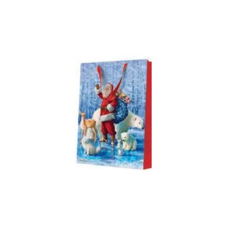 Toreba cadou PAW, model Mos Craciun cu animale, 20x25x10cm