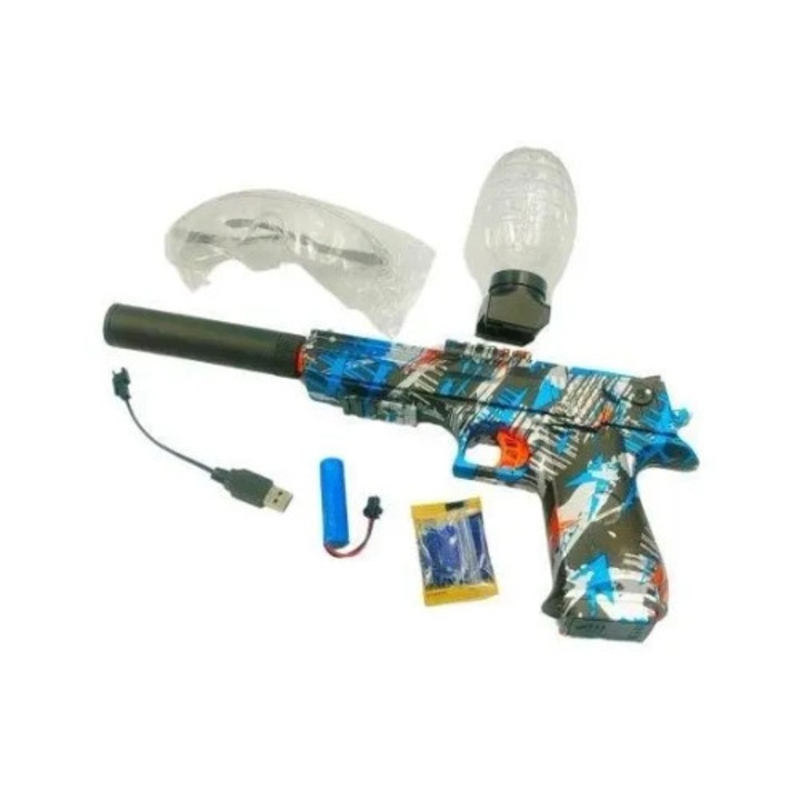 Pistol jucarie cu bile gel verzi, Pegaz Toys, cu incarcator