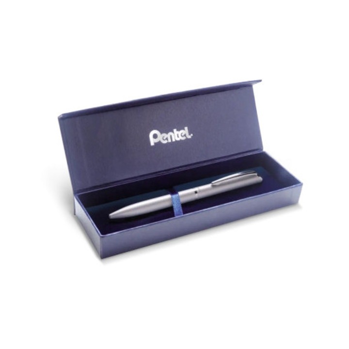 Pix de scris Pentel EnerGel 0,7 mm, argintiu, set cu etui