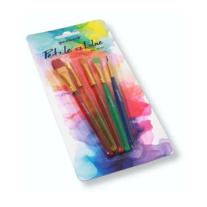 Set pensule PENWORD 5 bucati, nylon, multicolor