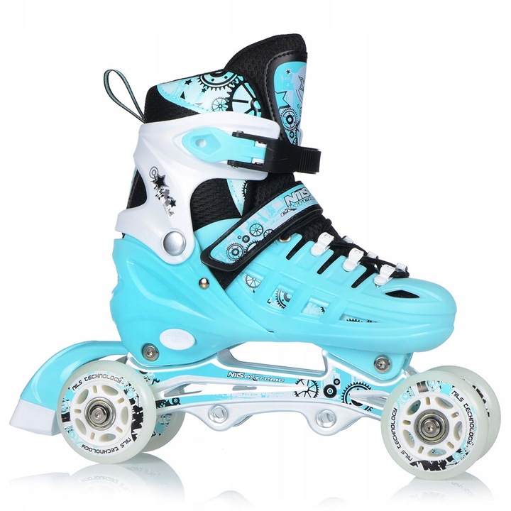 Регулируеми ролери и кънки 4-в-1 за деца – кънки, ролери, кънки с колела, ролери-кънки, PU колела, лагери ABEC-7, Nils Extreme NH10905, размер S 31-34, Син