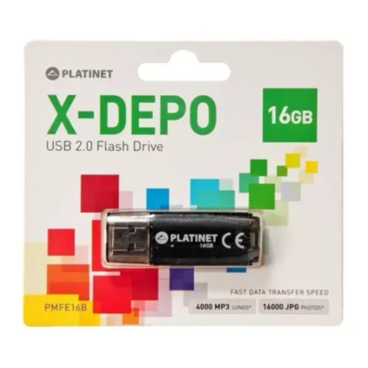 Pendrive 16 GB, Platinet, alumínium, 5.8x1.8x0.8cm