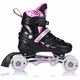 Регулируеми ролери и кънки 4-в-1 за деца – кънки, ролери, кънки с колела, ролери-кънки, PU колела, лагери ABEC-7, LED, Nils Extreme NH10905, размер S 31-34, Черно/розово