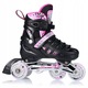 Регулируеми ролери и кънки 4-в-1 за деца – кънки, ролери, кънки с колела, ролери-кънки, PU колела, лагери ABEC-7, LED, Nils Extreme NH10905, размер S 31-34, Черно/розово