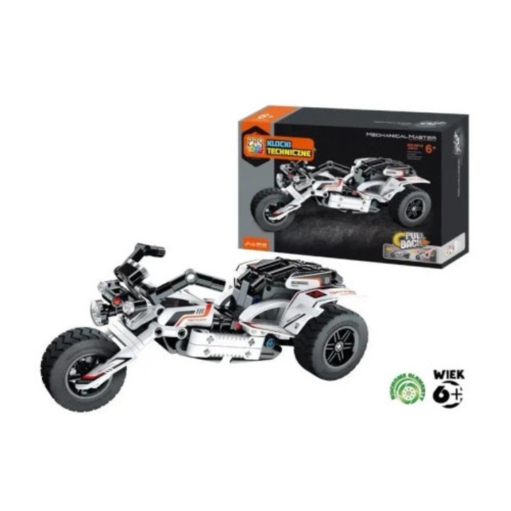 Set de constructie Pro Kids, model motocicleta, mecanism "pull back", detalii realiste, 6+ ani