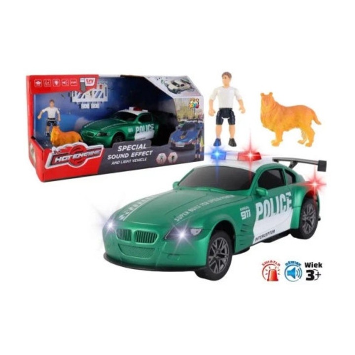 Pro Kids kisautó, Uliczne Szalenstwo szett, interaktív, rendőr figura, kutya figura, 4x AA elem szükséges