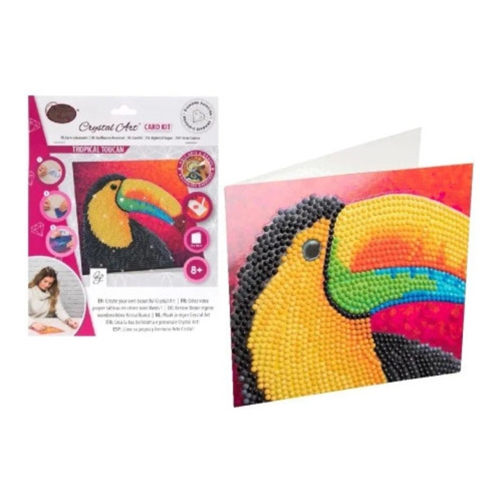 Set de artizanat Craft Buddy Art Cristal Tukan, 18x18cm, cristale colorate, nivel mediu