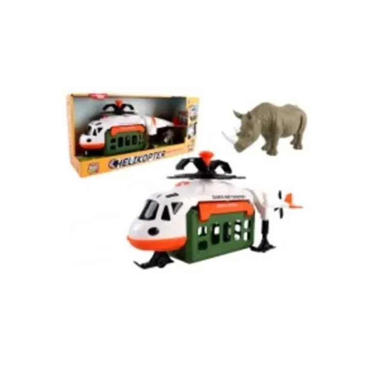 Helicopter de salvare Pro Kids, 1:16, cu efecte luminoase si sonore, figura rinocer, set