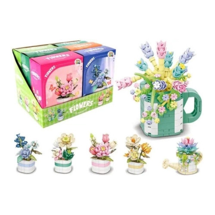 Seturi de constructie Pro Kids, flori in ghiveci, 6 modele, multicolor