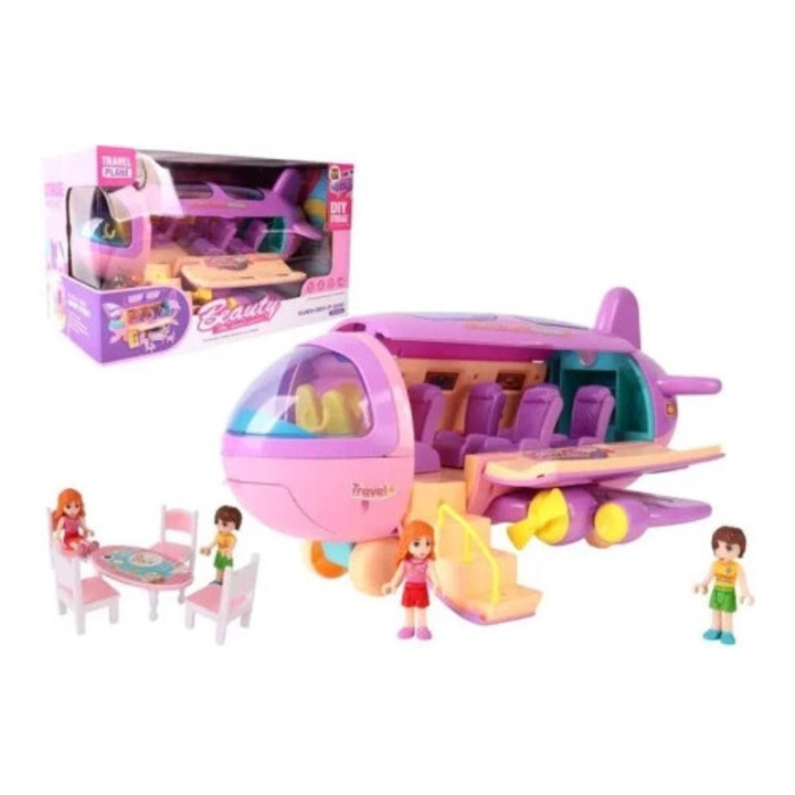 Pro Kids babakészlet, utasszállító repülőgép, pasztell színek, 2 figura, nyitható belső tér