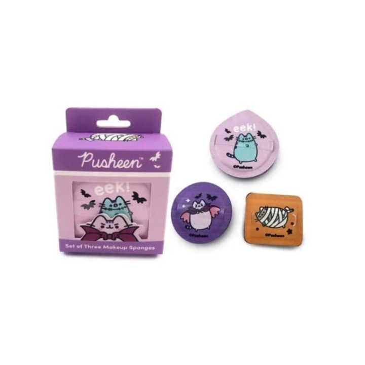 Set 3 aplicatoare machiaj Pusheen, poliuretan, utilizare umeda si uscata, multicolor