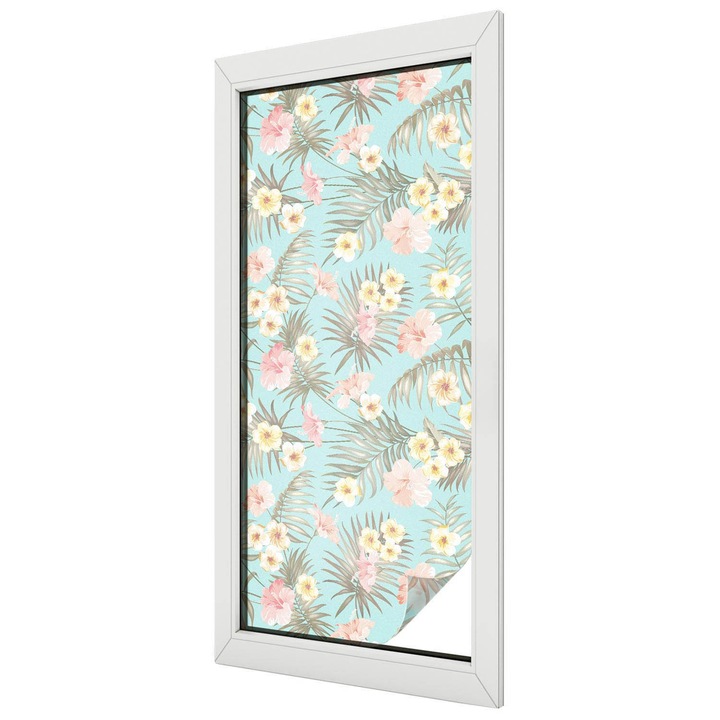 Autocolant Pentru Geam si Folie Decorativa Autoadeziva, Tulup, Flori si frunze exotice in stil boho, Intimitate pentru Geamuri si Ferestre, 50x116 cm, Ideal Pentru Decor Interior, 010450850040000010932