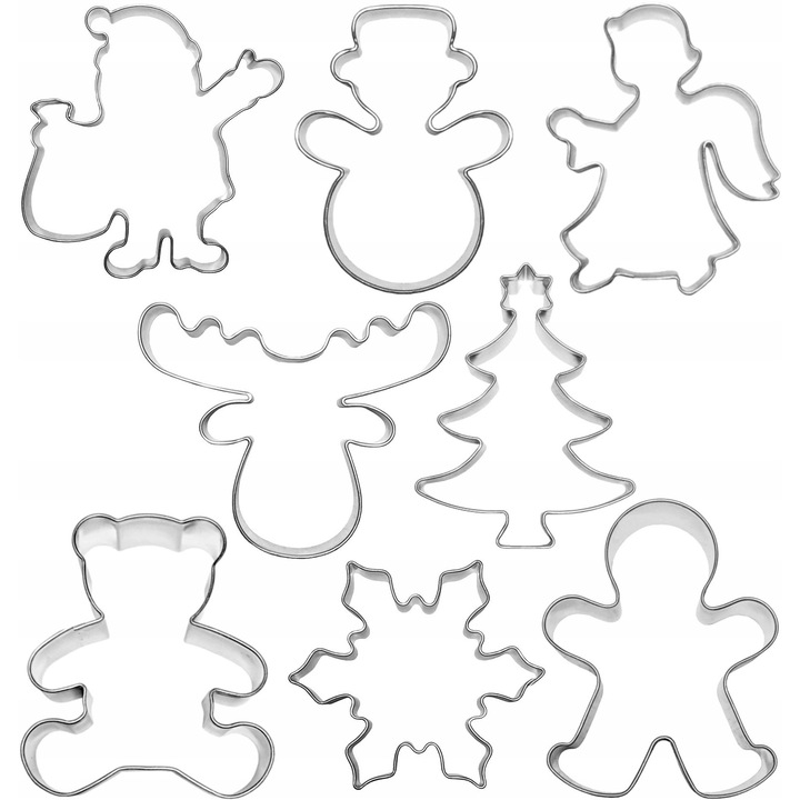 Set 8 forme de Crăciun, EkoForemki, inox, Mos Crăciun și om de zăpadă