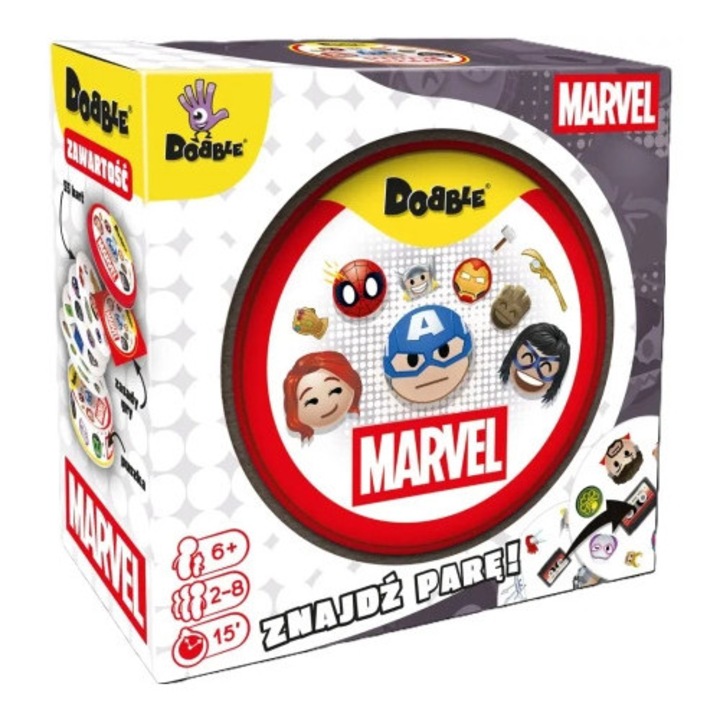 Dobble Marvel Emoji társasjáték, 55 kártya, fém doboz, gyerekeknek és felnőtteknek