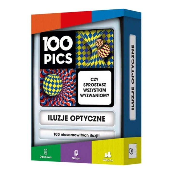 Társasjátékok, 100 Pics: Optikai illúziók, 50 kártyás készlet, többszínű