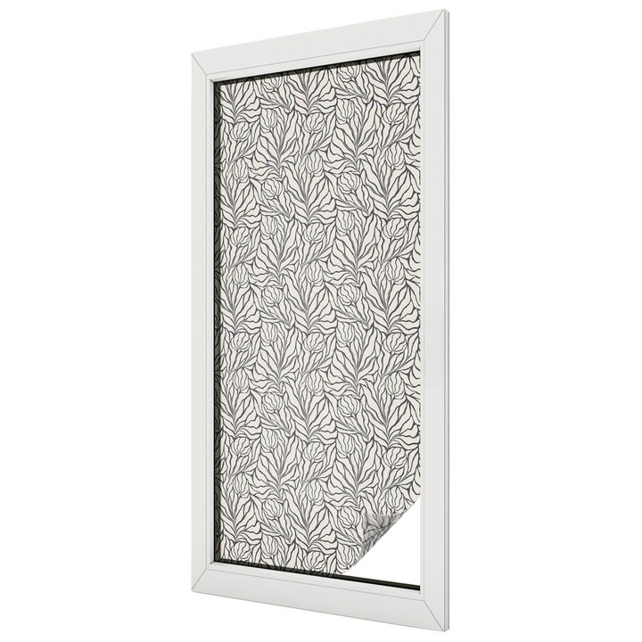 Autocolant Pentru Geam si Folie Decorativa Autoadeziva, Tulup, Simetrie clasica a modelului vegetal, Protectie Solara si Intimitate, 50x116 cm, Ideal Pentru Decor Interior, 010450850040000284277