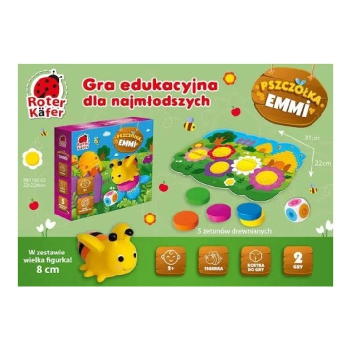 Joc educativ Roter Kafer, Palaria lui Emmy, set cu 5 jetoane din lemn, 30x30cm