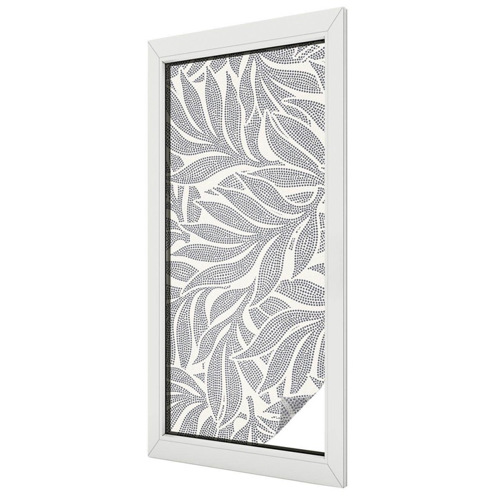 Folie geam vitraliu, Tulup, Model elegant de frunze cu buline, Protectie Solara si Intimitate, 50x116 cm, Ideal Pentru Decor Interior, 010450850040000288829