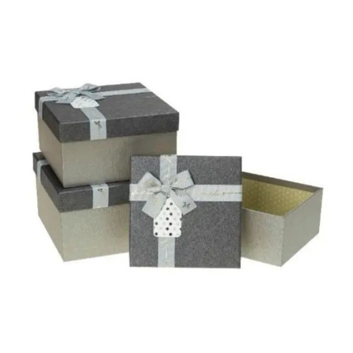 Set 3 cutii cadou ROZETTE 15x15x7cm, 18x18x9cm, 22x22x10cm