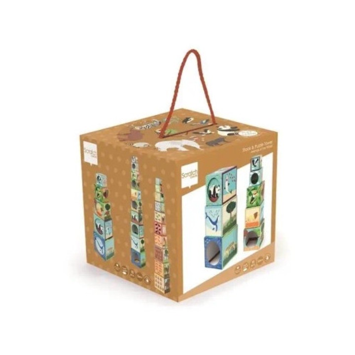 Piramida educationala Scratch, set 10 elemente, animale, dimensiuni variate