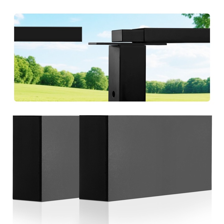 Conectori balustrada cu cablu, Set 2 buc. HT-04, Extensie Plata, Material POM, Compatibil Profil Dreptunghiular, Pentru Exterior, Negru mat