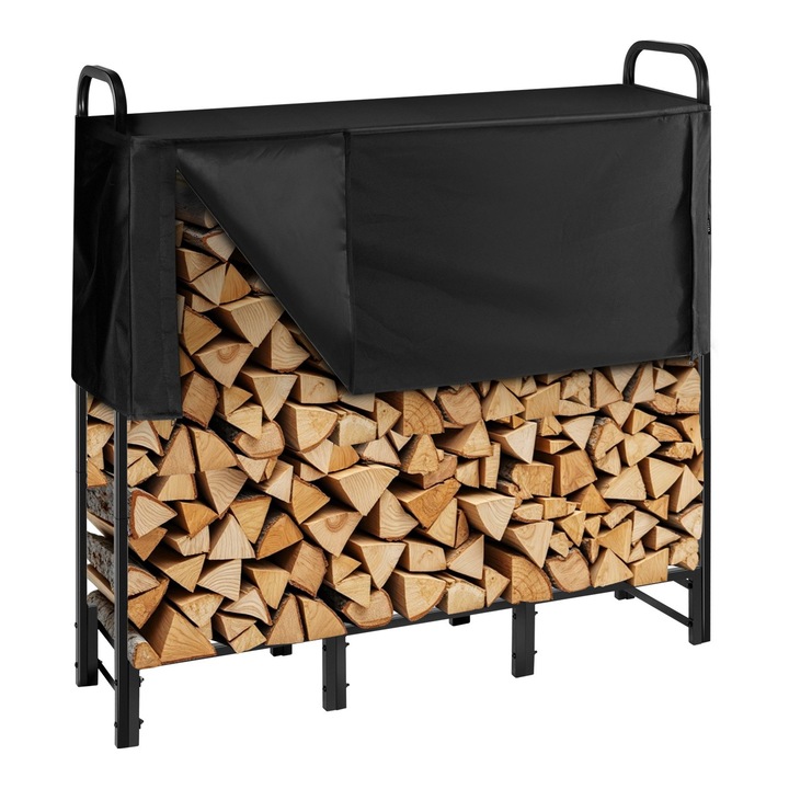 Suport lemne de foc exterior, Raft metalic pentru depozitare 1, 22 m, Husa impermeabila inclusa, Capacitate 181 kg, Aprox. 1/4 cord, Vopsit electrostatic, Pentru terasa si semineu