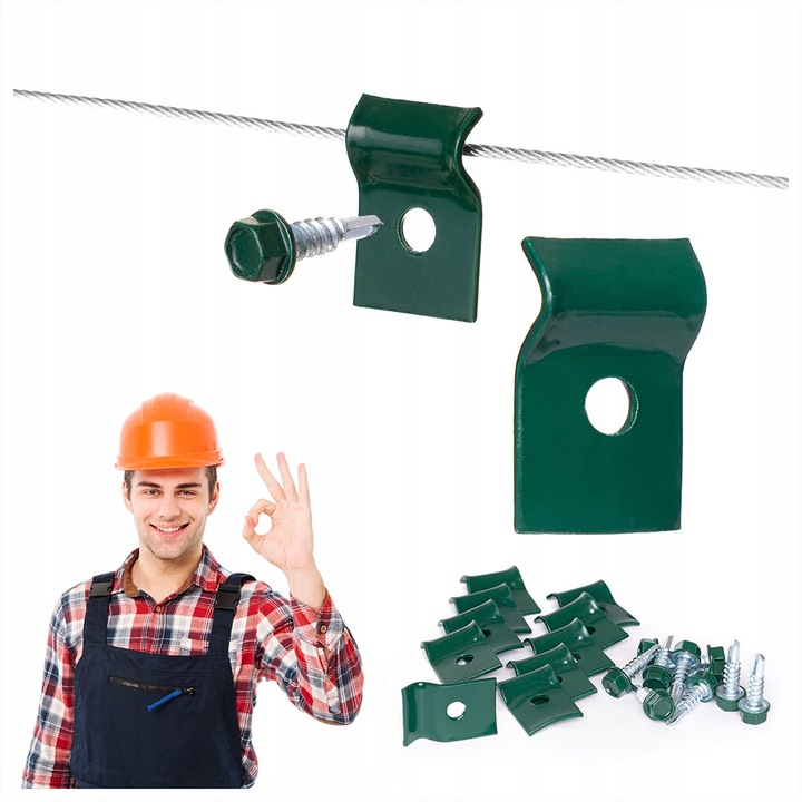 Placa Plus Surub Pentru Sarma De Tensionare A Gardului, ZPH JAN, Otel Zincat, Executie De Inalta Calitate, Rezistenta La Uv, Ploaie, Inghet, Montaj Usor, Fara Unelte Speciale, Verde