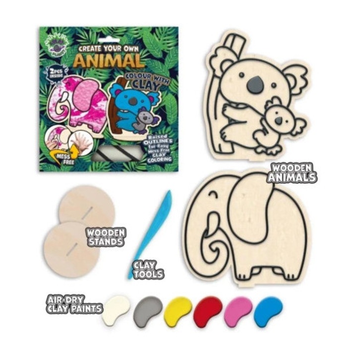 Set de colorat cu plastilina pe sabloane din lemn, Splat Planet, 2 figurine, efect 3D