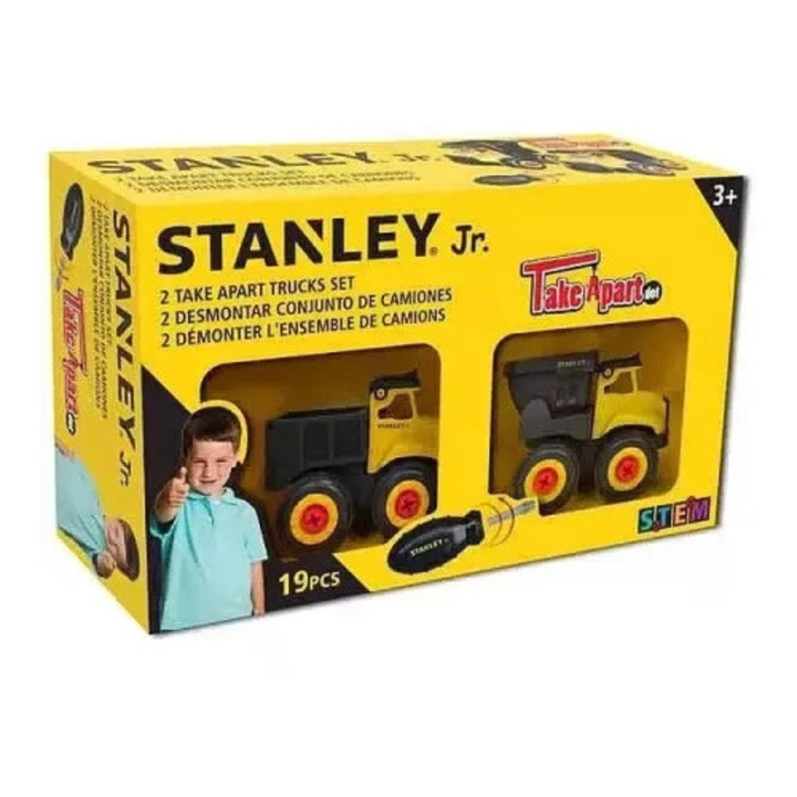 Set 2 camioane de jucarie, Stanley, 19 piese, multicolor, pentru copii de la 3 ani