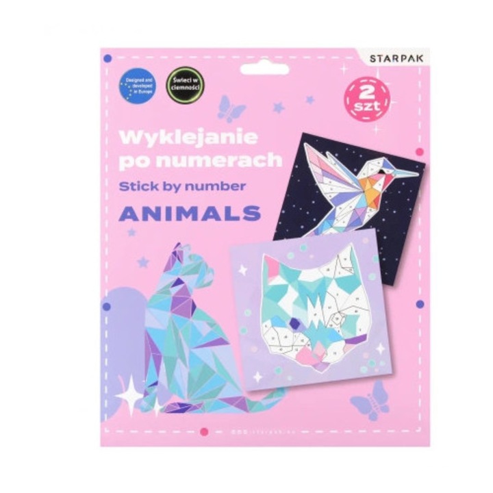 Set creativ Wyklejare Po Numeri Animals, Starpak, 2 sabloane, 4 foi autocolante, 20x20cm