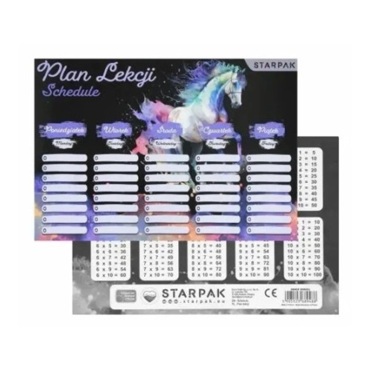 Starpak órarend szorzótáblával, 25 db, 23x16cm, többszínű