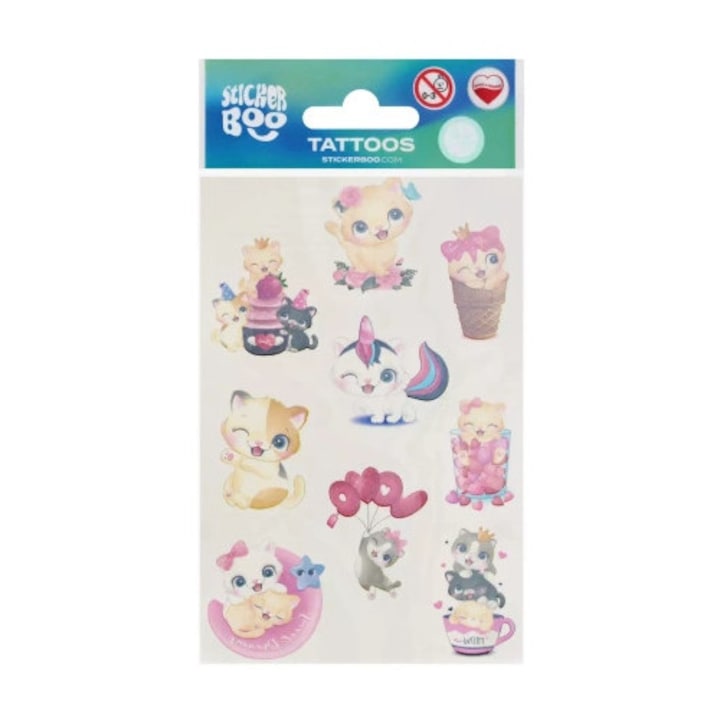 Tatuaje temporare Sticker Boo, set 9 tatuaje mix modele, multicolor